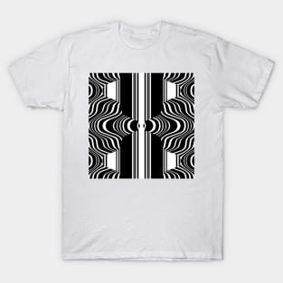 Black White Stripes and waves T-Shirt